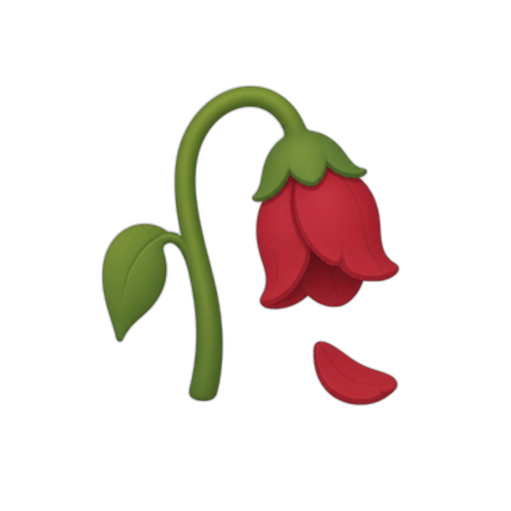 wilted flower with a falling petal, minimal thick flat - AI generated emoji