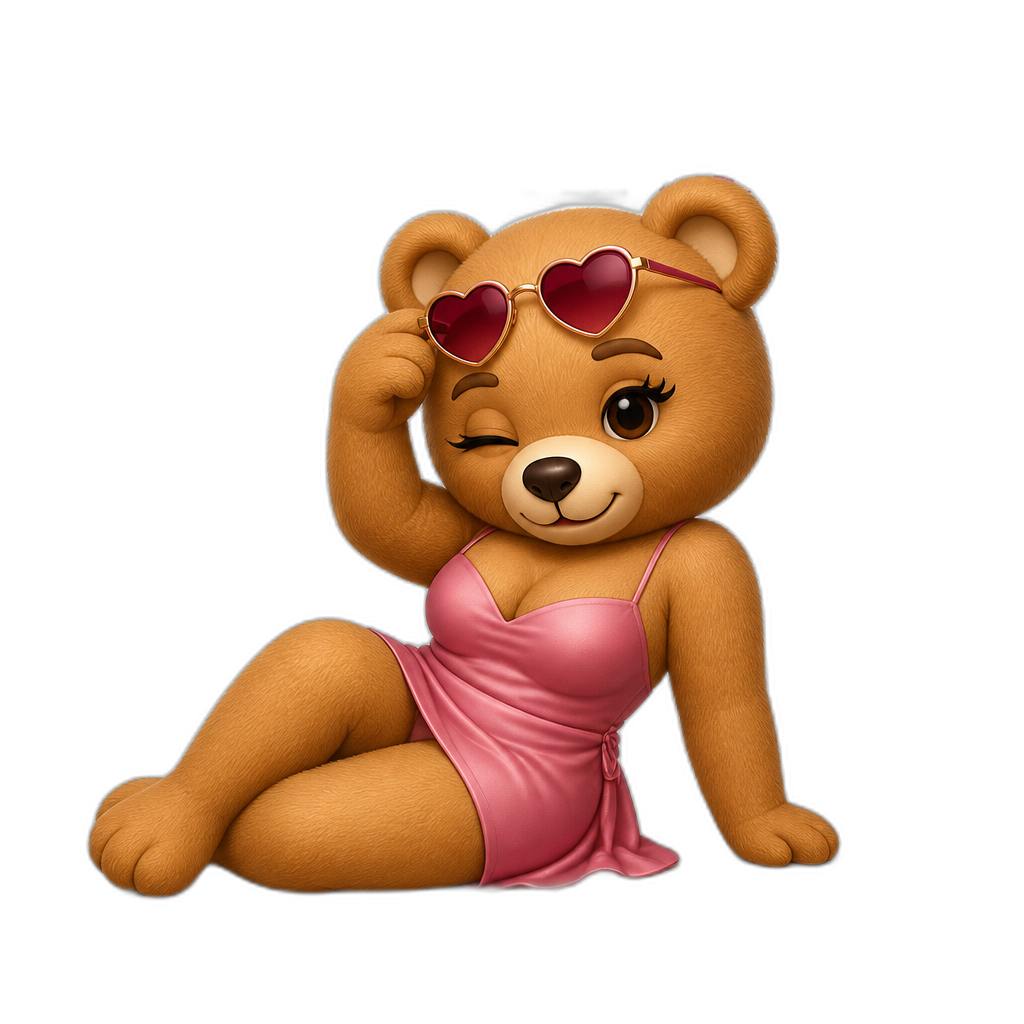 Create a any posing Teddy bear who is a flirty Magazine Cover in Albania. any fur color - AI generated emoji