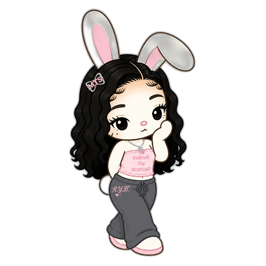 Mariah The Scientist as a Sanrio character, anthro rabbit, 2D cartoon - AI generated emoji