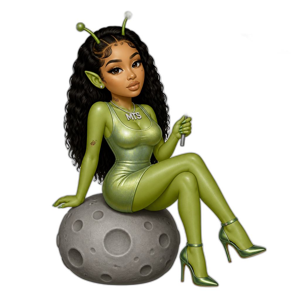 Mariah The Scientist as an alien babe from planet Georgia, sleeveless minidress, stilettos, in outer space - AI generated emoji