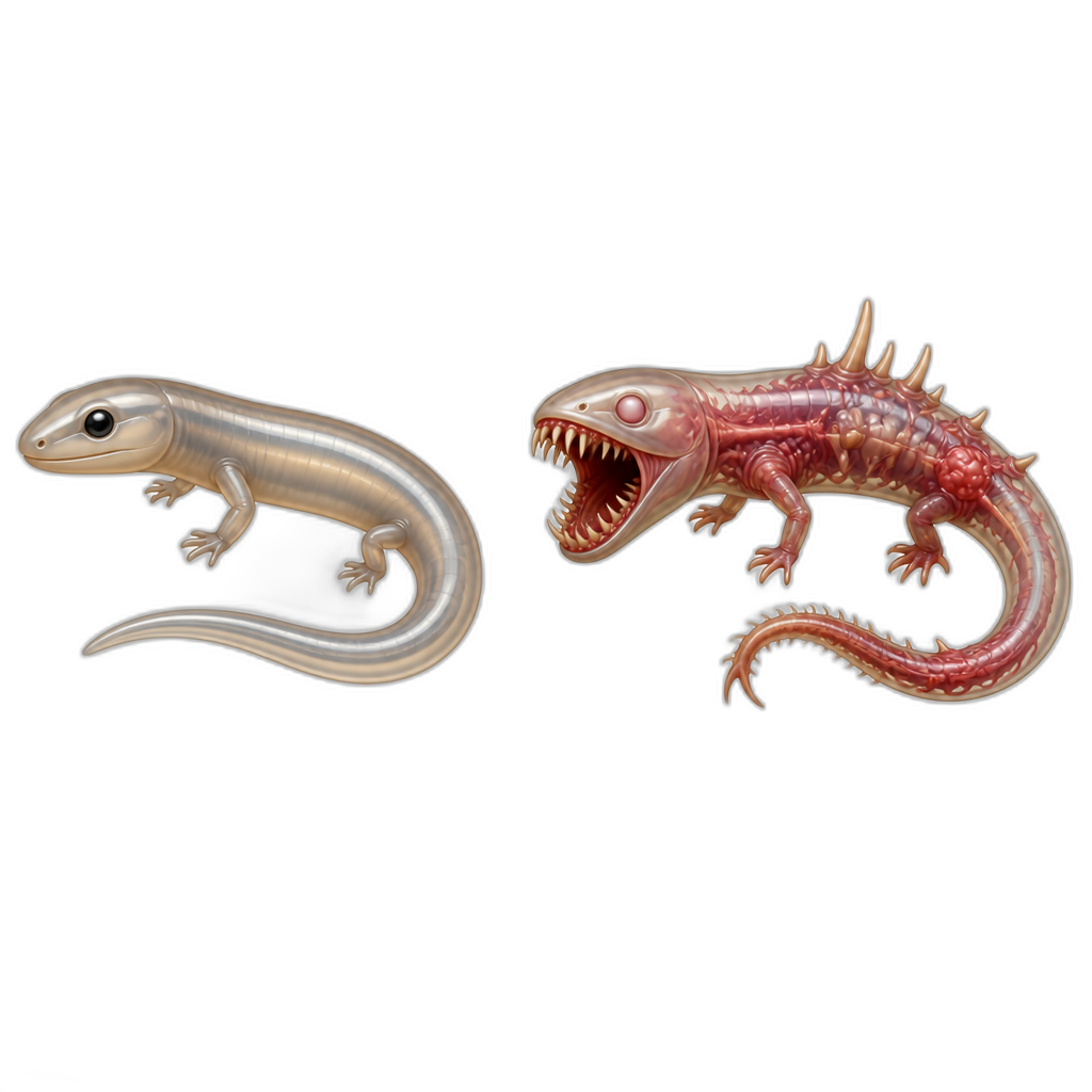 Zoochosis animal "glass lizard" with its mutant form too - AI generated emoji