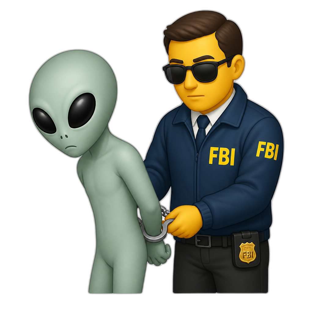 an alien being arrested by an fbi agent - AI generated emoji