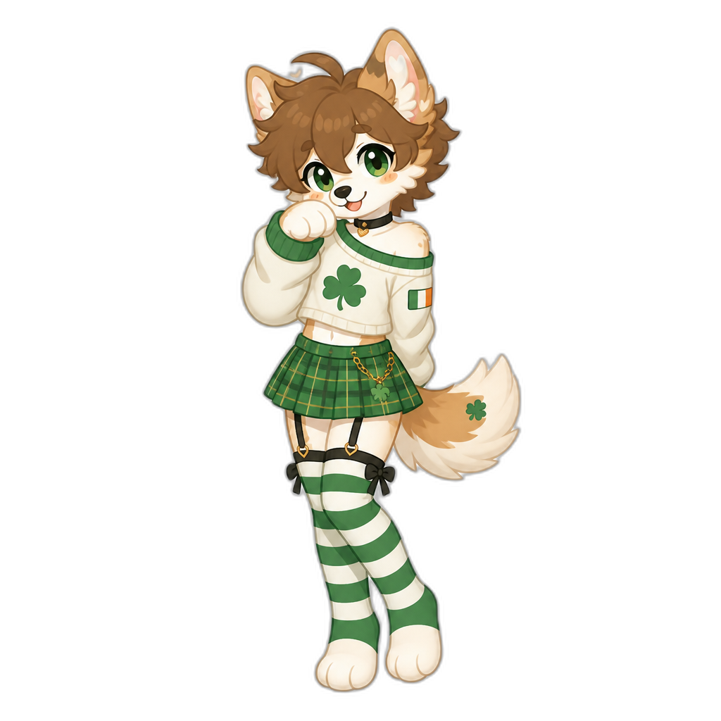 stereotypical Irish Femboy Anthro Furry, full body, Sanrio Art styled - AI generated emoji