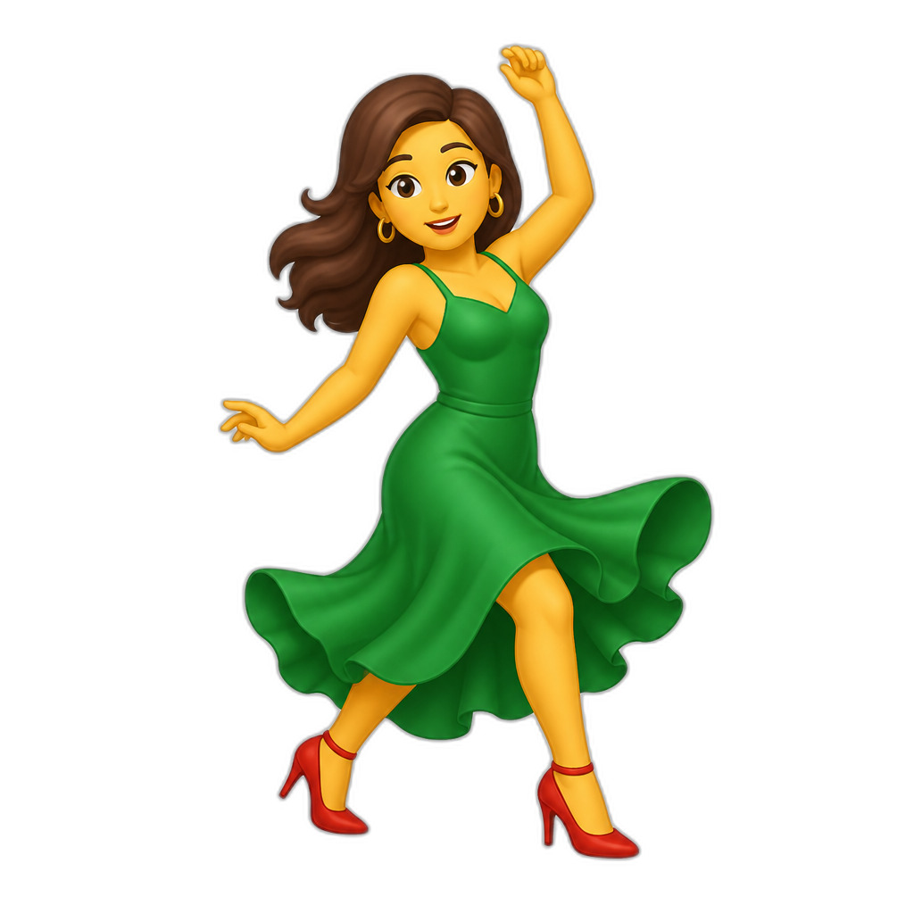 Woman dancing with a green dress and red high heals - AI generated emoji