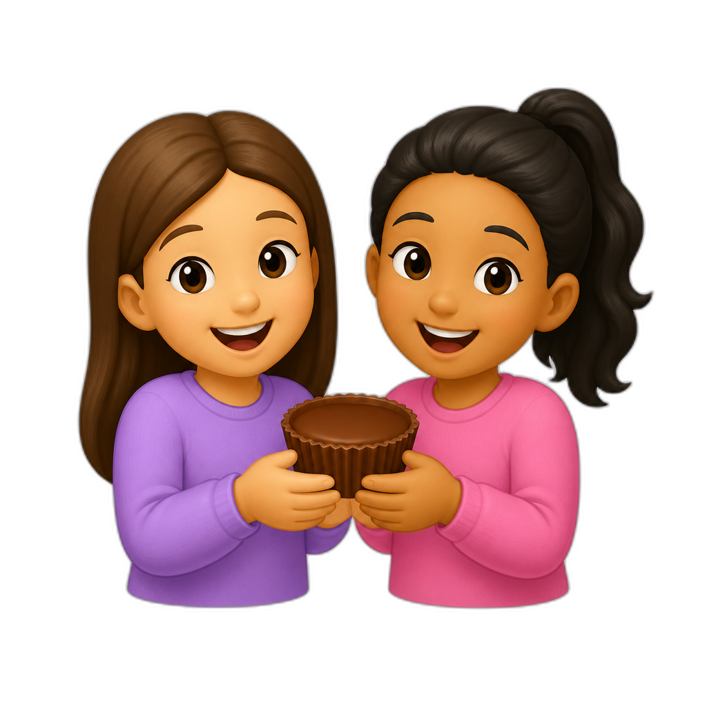 two girls holding ONE chocolate cup - AI generated emoji