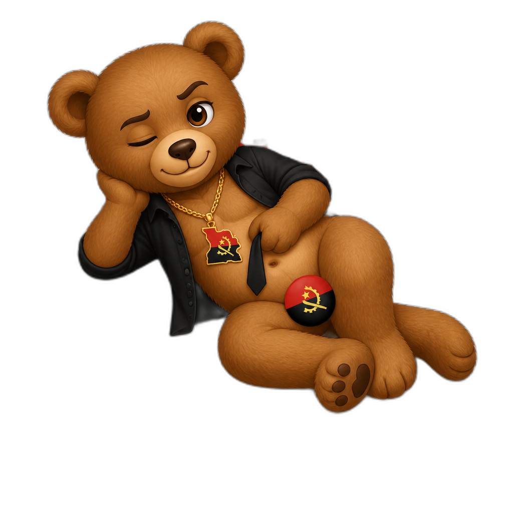 Create a Teddy bear who is a flirty improper Angolan on the magazine. different fur color - AI generated emoji