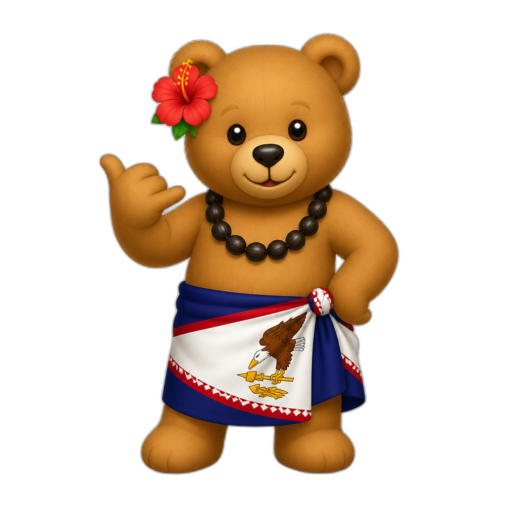 Create a any posing Teddy bear who is a stereotypical American Samoa. any fur color - AI generated emoji