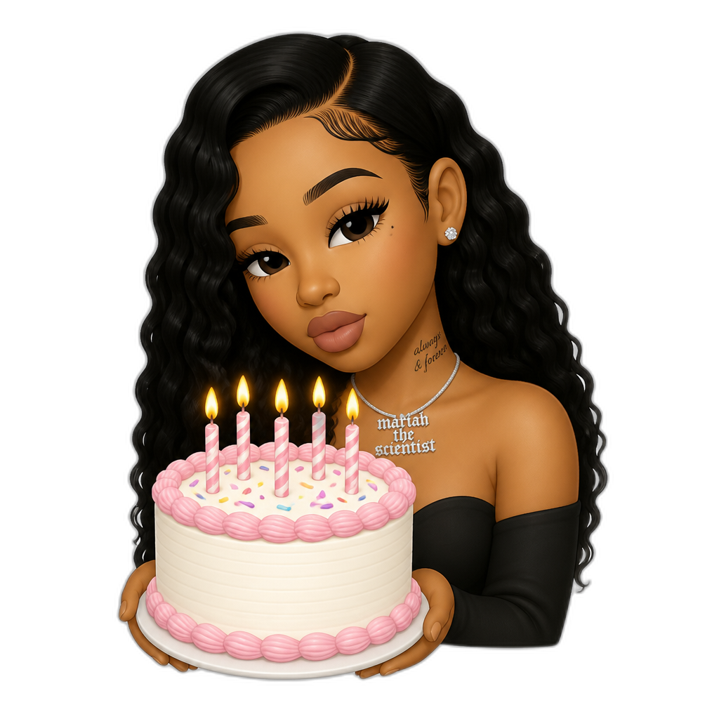 Mariah The Scientist with a birthday cake - AI generated emoji
