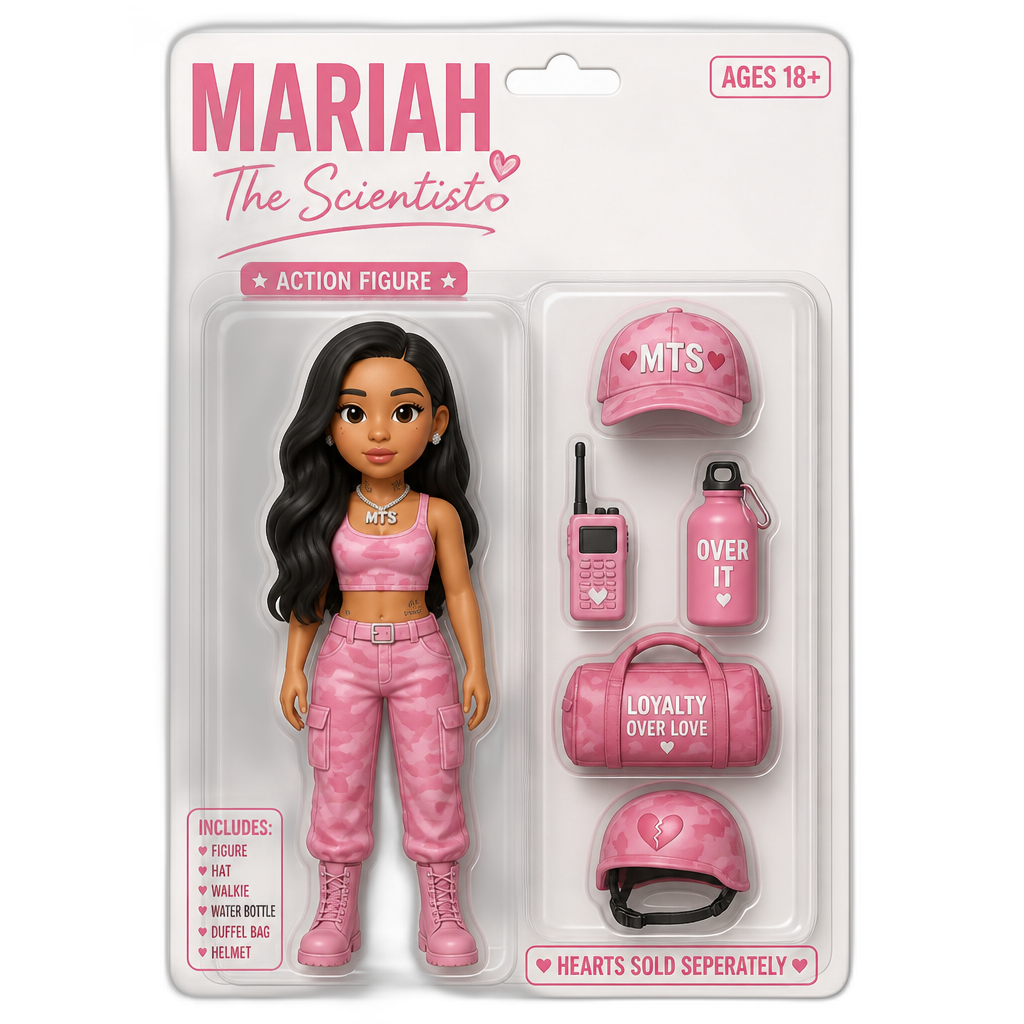 Mariah The Scientist military themed action figure, pink outfit, HEARTS SOLD SEPERATELY - AI generated emoji