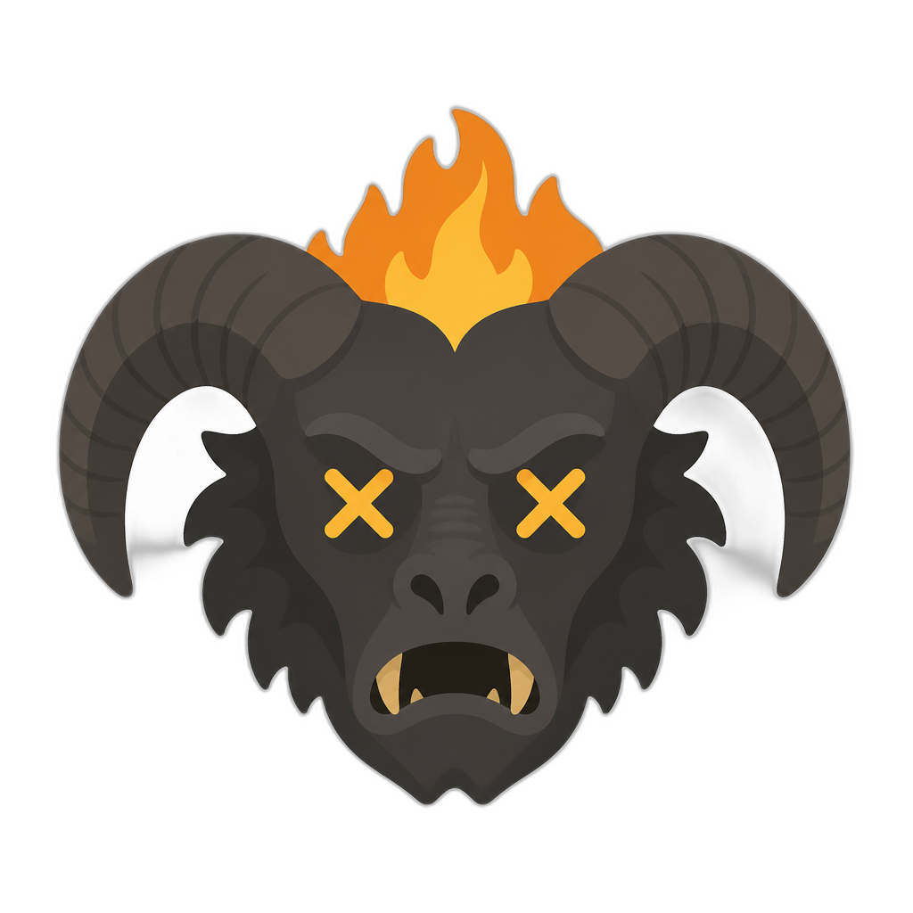 balrog head with ×-shaped eyes. No blood. Minimal Noto-style, flat - AI generated emoji
