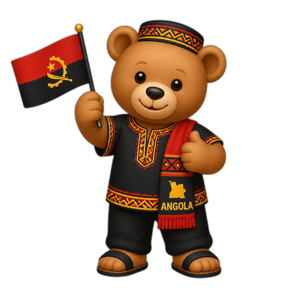Create a any posing Teddy bear who is a stereotypical Angolan. any fur color - AI generated emoji