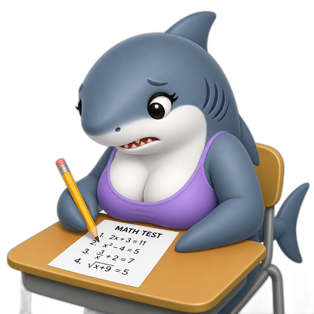 Busty shark taking a math test - AI generated emoji