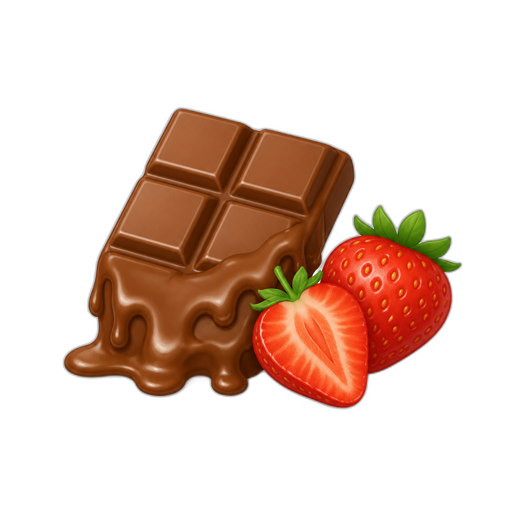 a half meltedd chocolate bar with strawberrys on the side - AI generated emoji