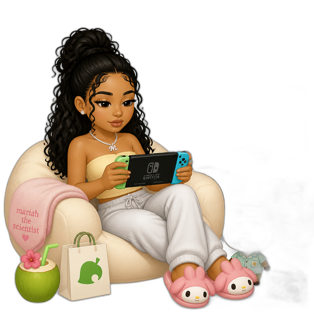 Mariah The Scientist, summertime, playing Animal Crossing: New Horizons - AI generated emoji