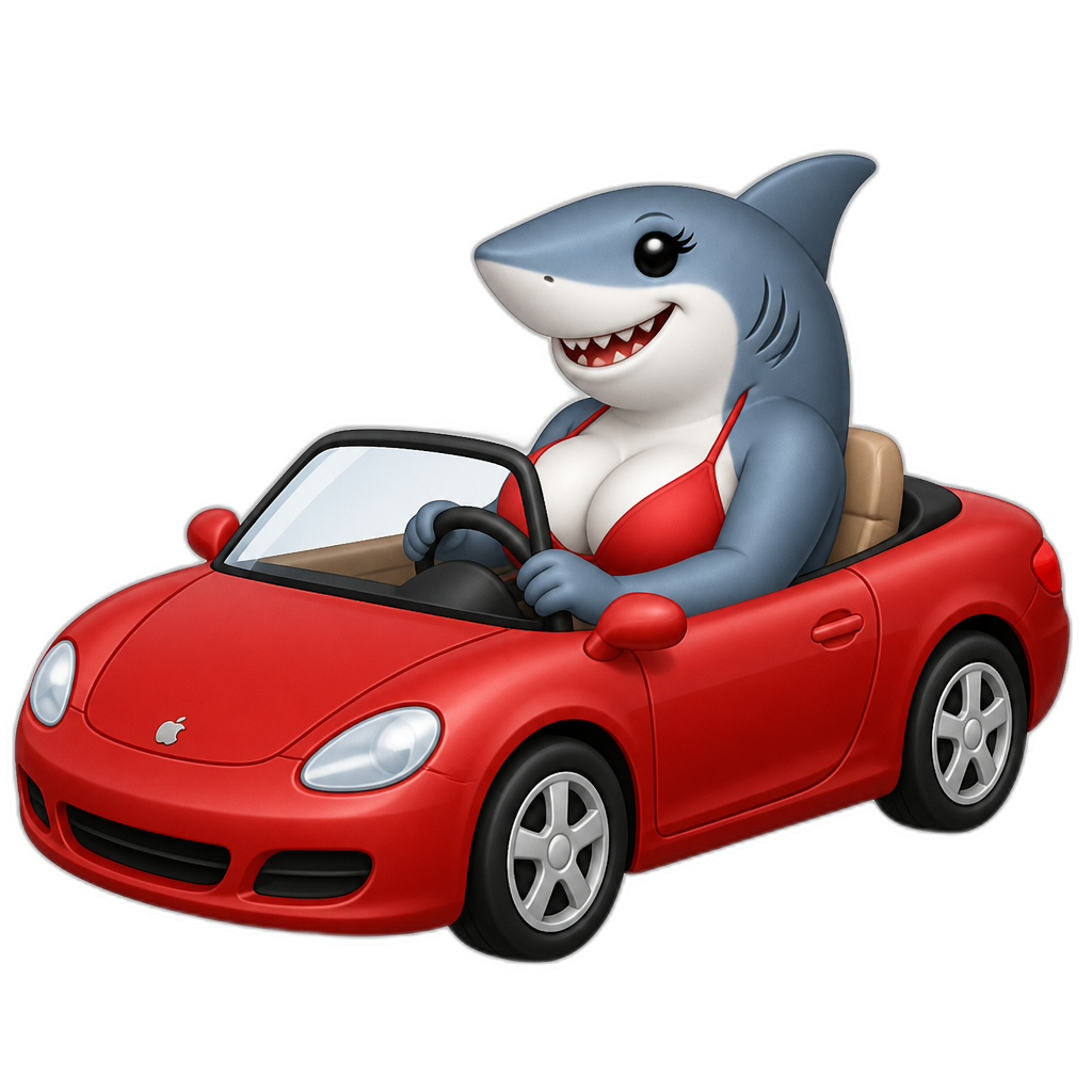 Busty shark driving a convertible - AI generated emoji