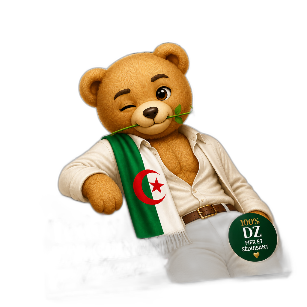 Create a Teddy bear who is a flirty Algerian on the magazine. different fur color - AI generated emoji