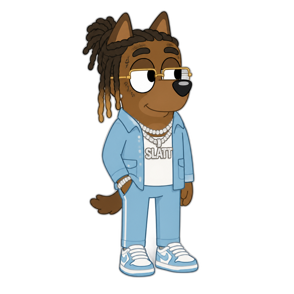 Young Thug in Bluey cartoon style, anthro dog, brown fur, grownup - AI generated emoji