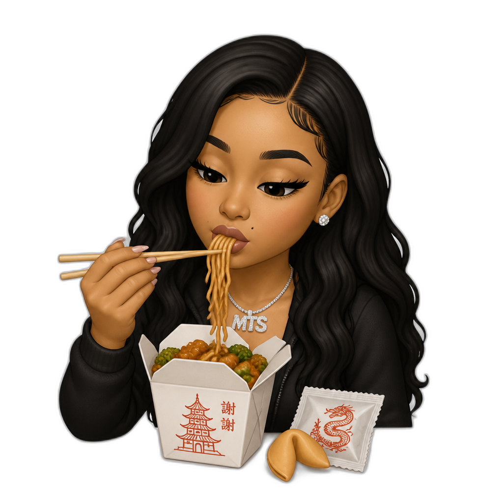 Mariah The Scientist eating Chinese food - AI generated emoji