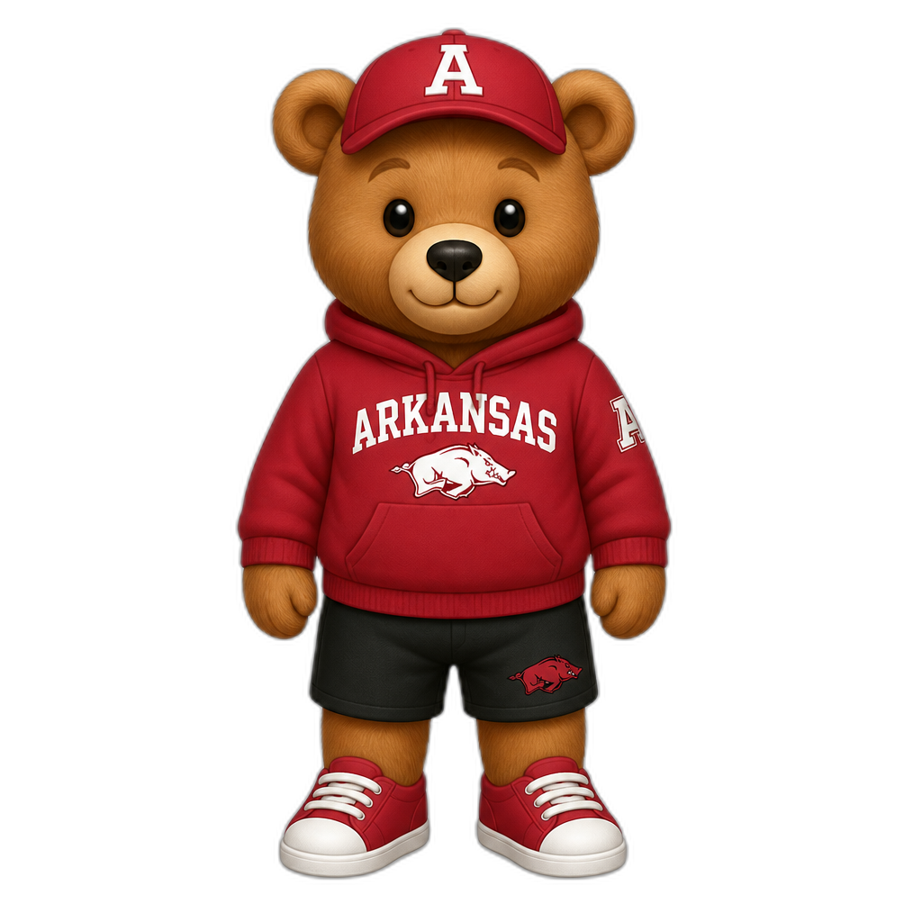 Create a standing Teddy bear who is a Arkranas. FULL body - AI generated emoji
