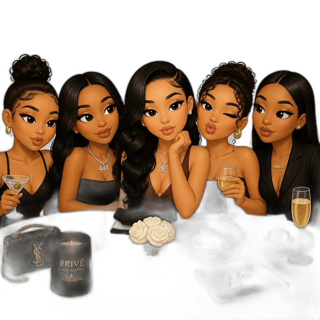 Mariah The Scientist and her female friends at a fancy dinner party at an Atlanta nightclub, with her sister/manager Morgan - AI generated emoji