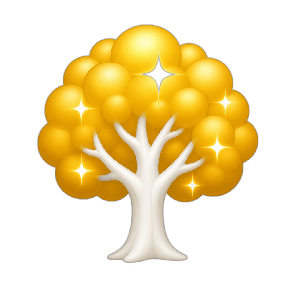 Shining tree with white trunk and round glorious golden foliage, minimal thick flat - AI generated emoji