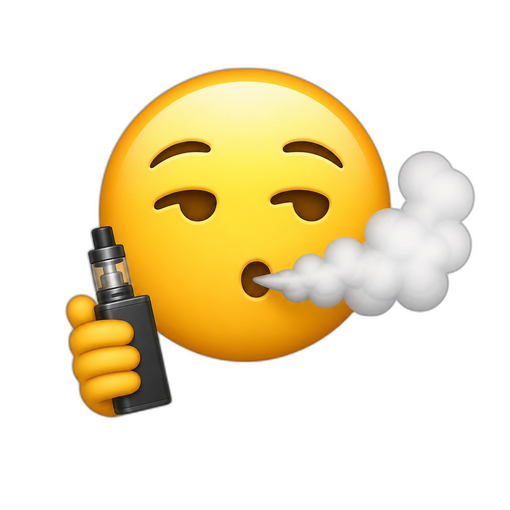 smoke coming out of emojis mouth with vape in hand - AI generated emoji