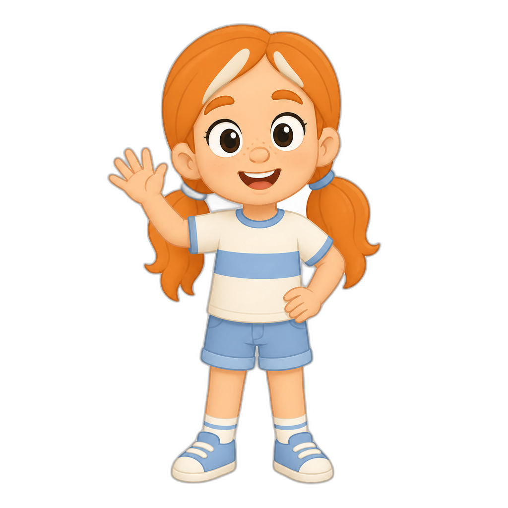 Bingo Heeler as a human girl, long orange hair in pigtails, cartoon style, little girl - AI generated emoji