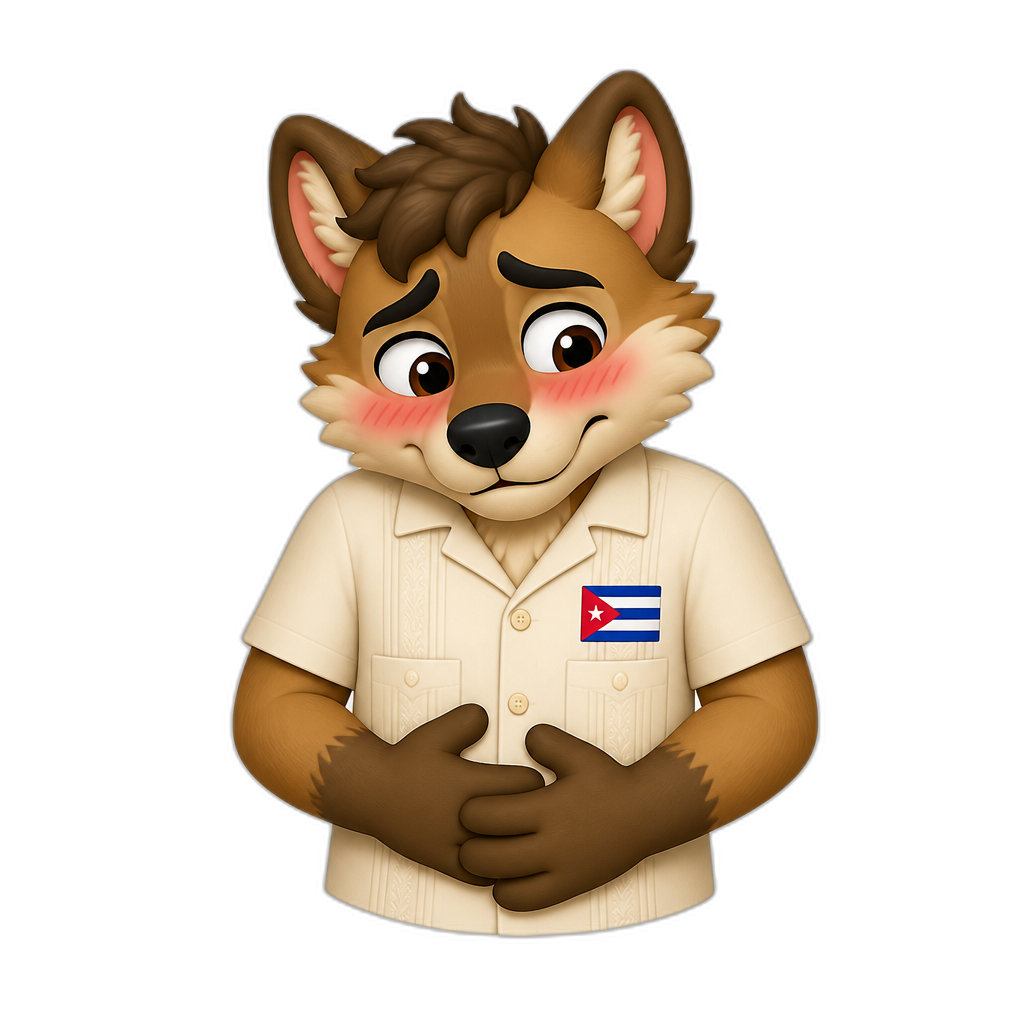 embarassed face with hands on belly.Make it a furry, Cuban - AI generated emoji