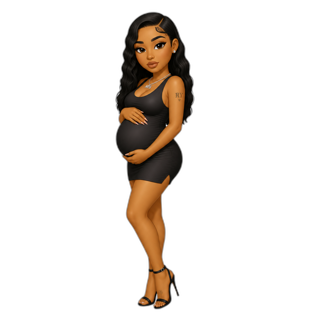Mariah The Scientist, pregnant, sleeveless minidress, stilettos - AI generated emoji