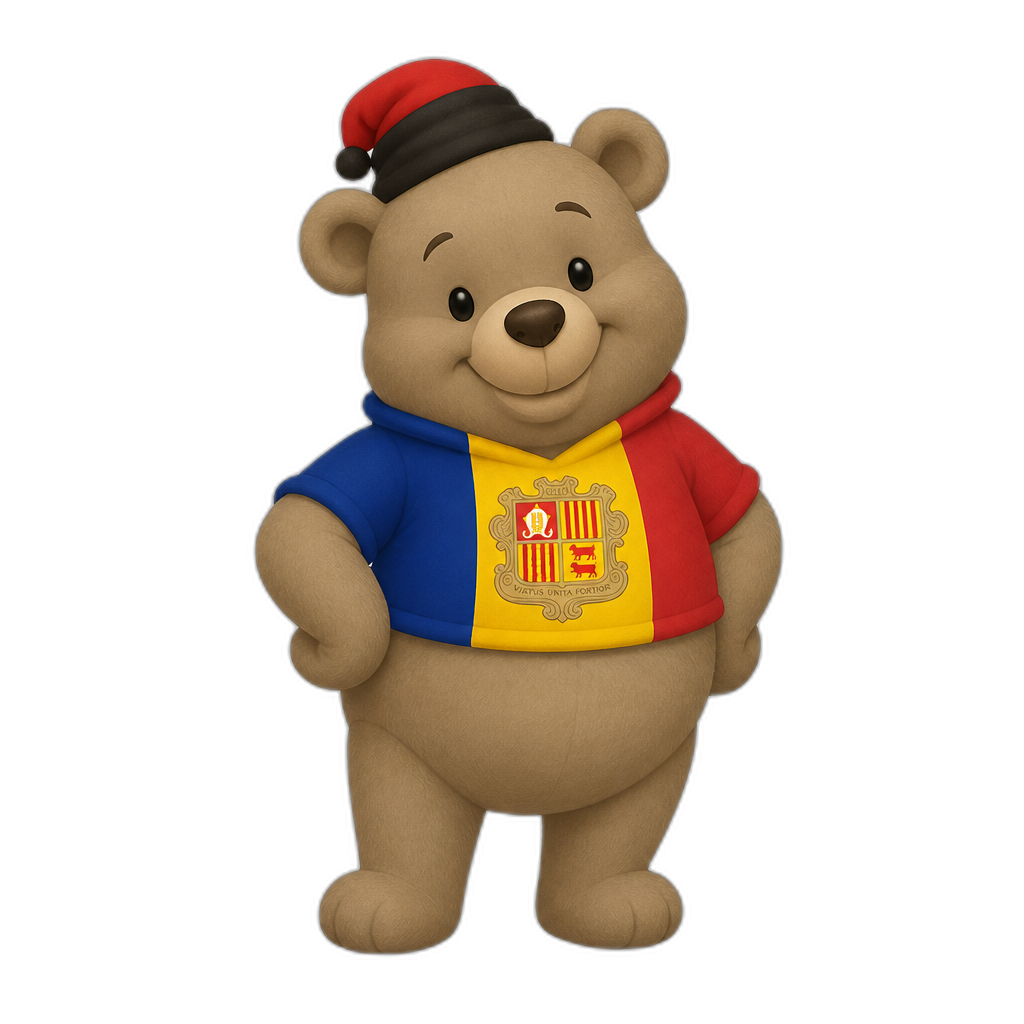 stereotypical Andorra anthro Teddy Bear, full body. winnie the pooh styled, different fur color - AI generated emoji