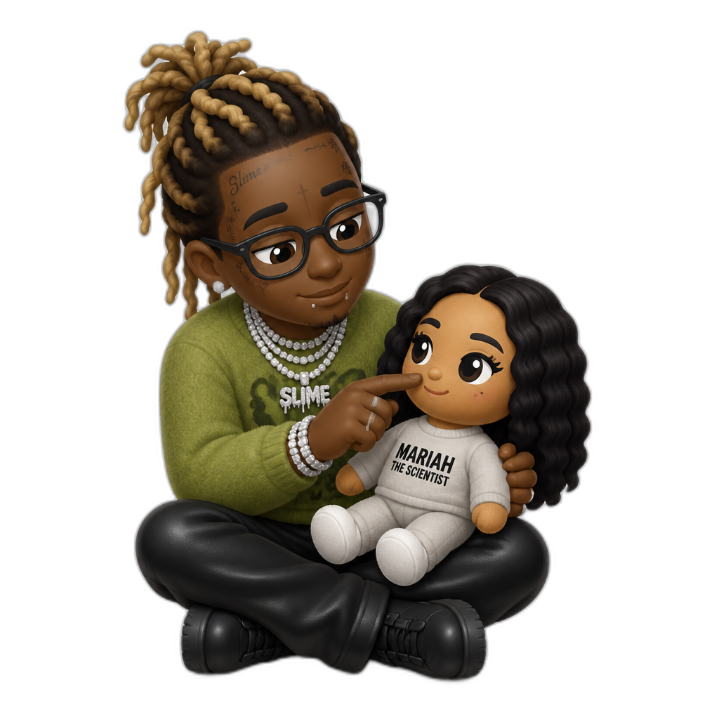 Young Thug playing with a Mariah The Scientist plushie - AI generated emoji
