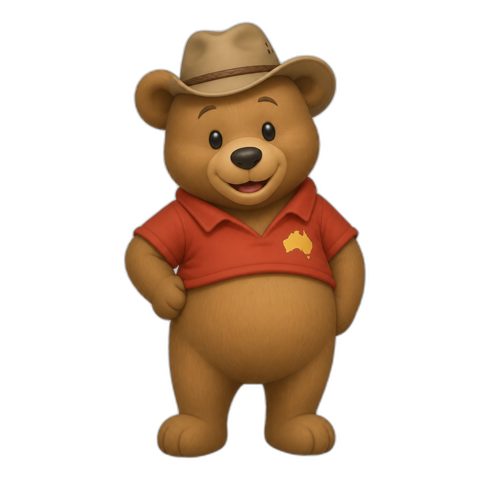stereotypical Australia anthro Teddy Bear, full body. winnie the pooh styled, different fur color - AI generated emoji
