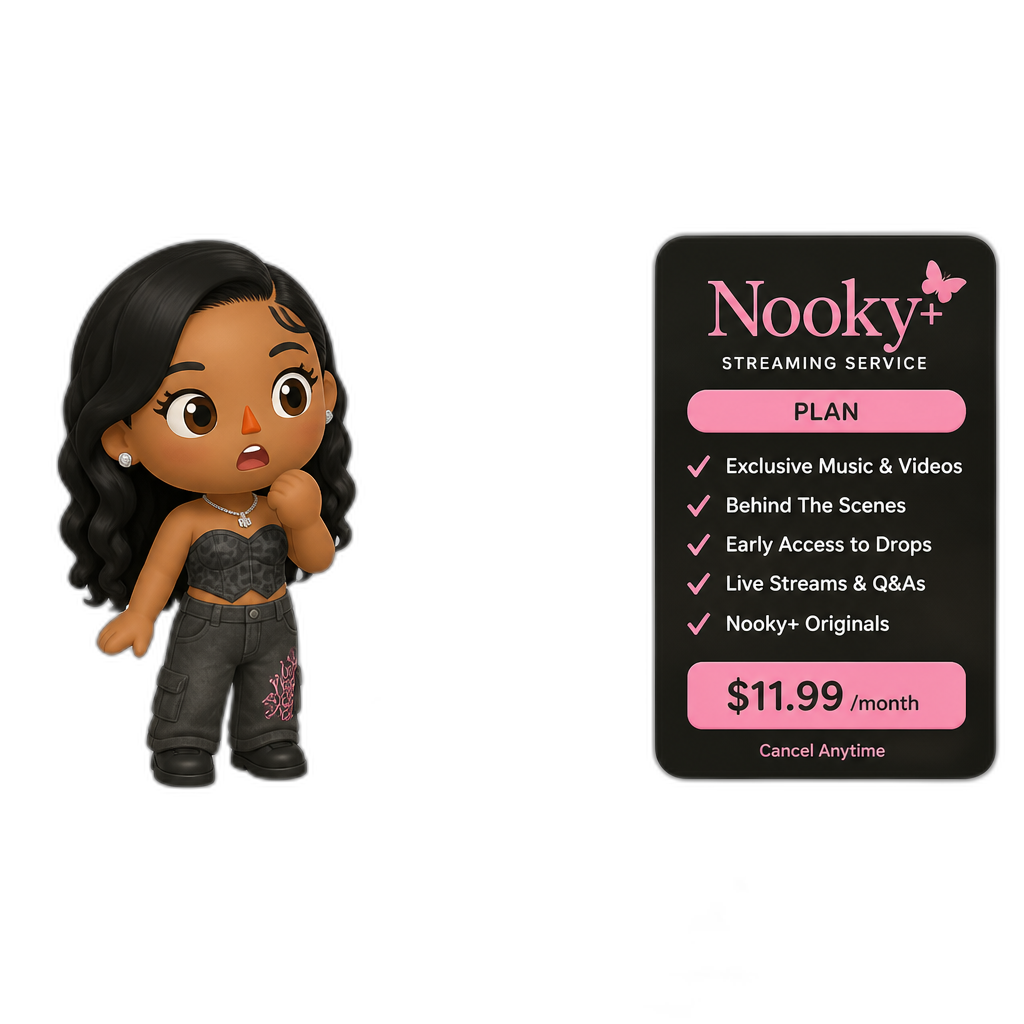 Mariah The Scientist as a Human Villager, Animal Crossing, finding an expensive item worth millions of Bells, saying "That's expensive, bruh!", Nooky+ streaming service plan - AI generated emoji