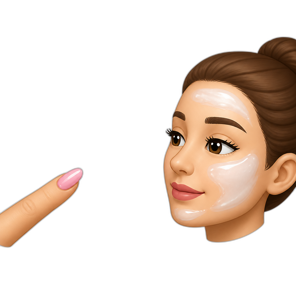 white magical paint coming out of the tip of a finger with a pink nail jus tthe finger not a full hand angled at the face of a woman who has white gel on her face a little not all over emphysis on the white gel coming out of the finger nail - AI generated emoji