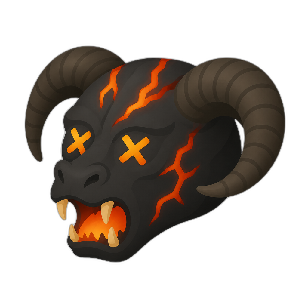 3/4 view of balrog head with x-shaped eyes, thick minimal flat style - AI generated emoji