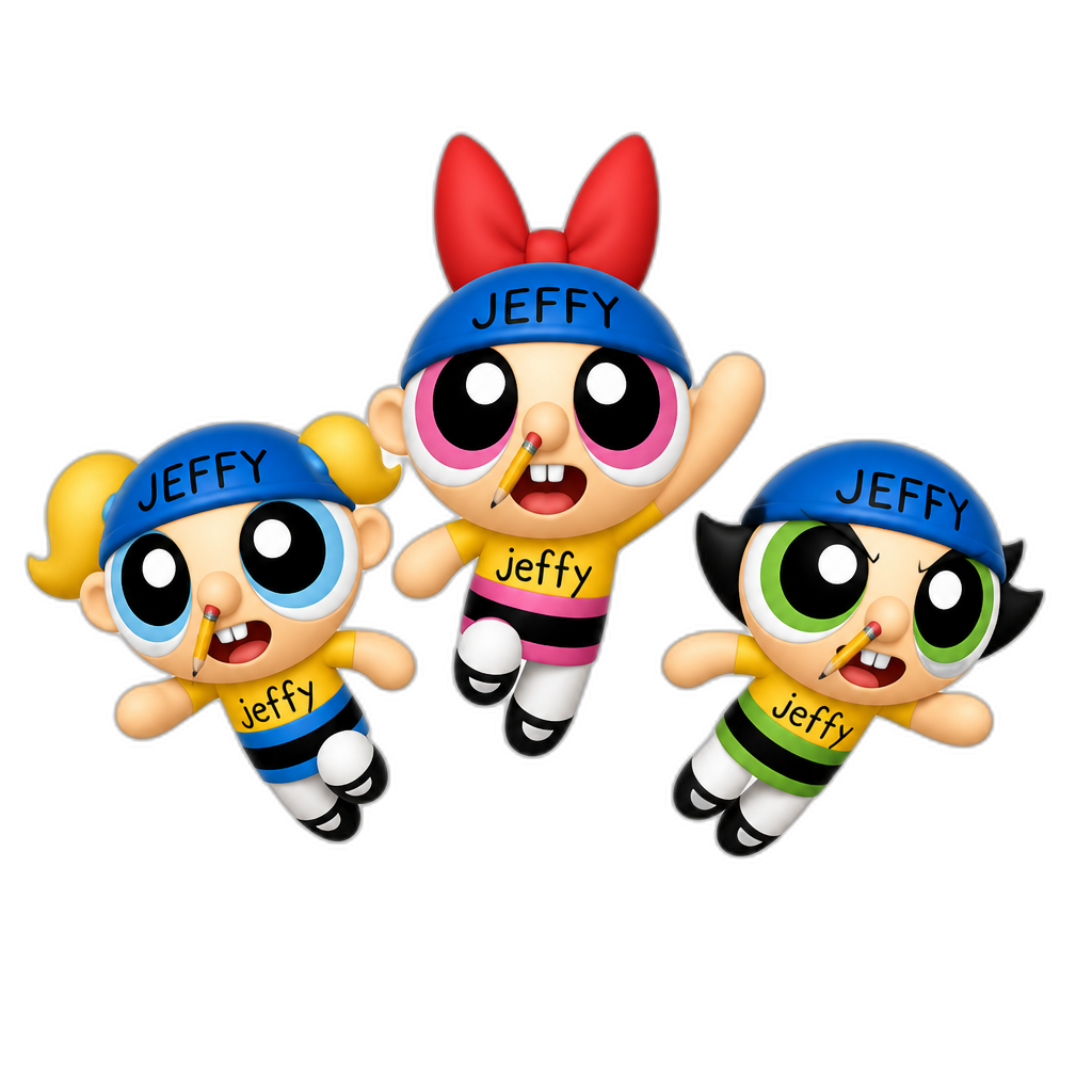 three Jeffys as The Powerpuff Girls - AI generated emoji
