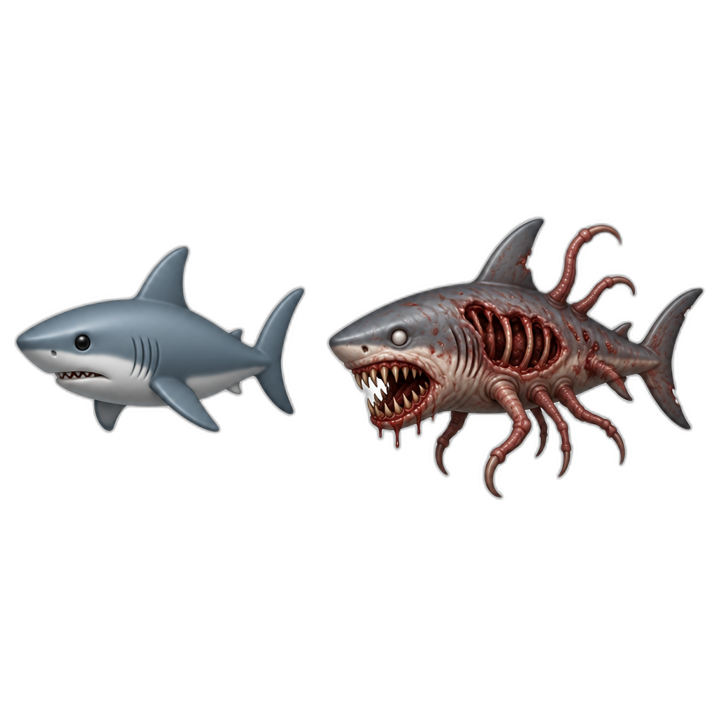 Zoochosis animal "shark" with its mutant form too - AI generated emoji