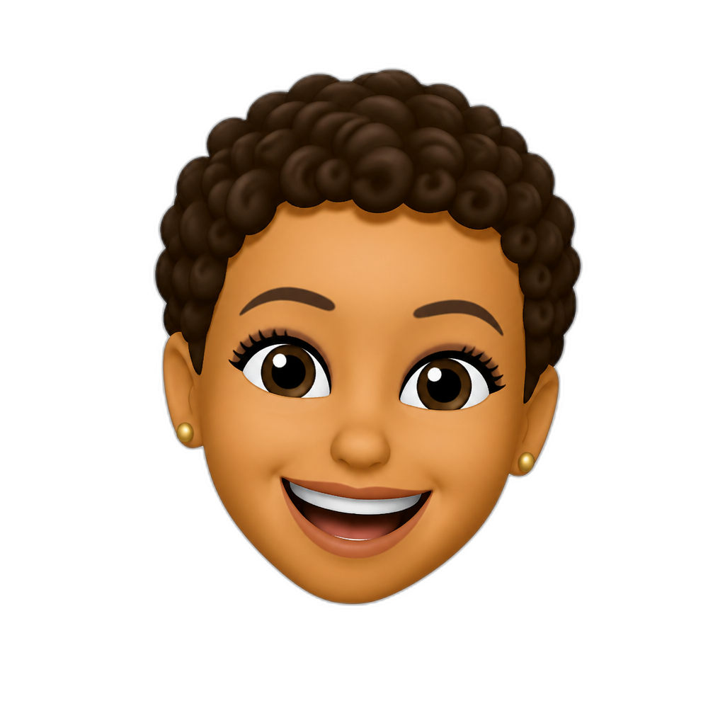 very short curly dark brown hair, big smile, tan skin, female - AI generated emoji