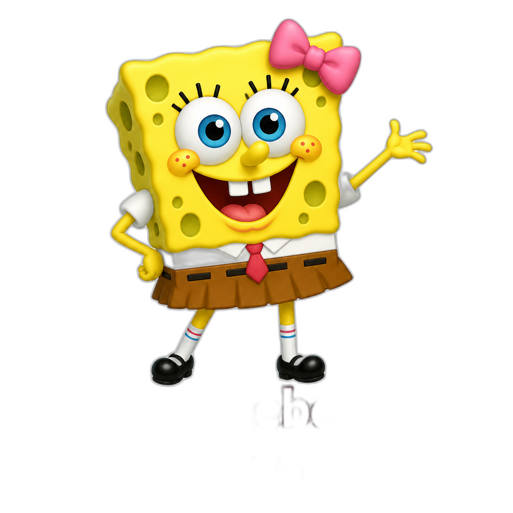 Spongebob genderswap (named Spongebella Squareskirt), the name 'Spongebella Squareskirt' on the pic - AI generated emoji