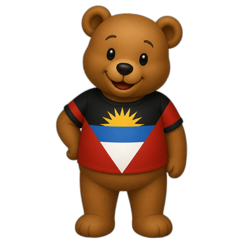 stereotypical Antigua and Barbuda anthro Teddy Bear, full body. winnie the pooh styled, different fur color - AI generated emoji