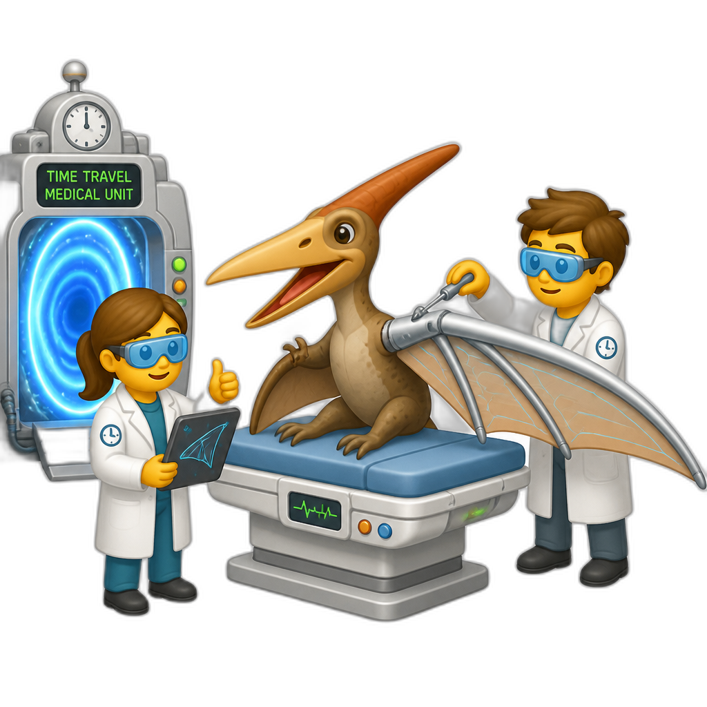 Pteranodon gets a new prosthetic wing by time traveling doctors - AI generated emoji