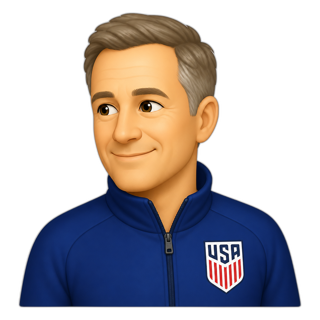 a middle aged white man with his head slightly turned to the left in a blue zipped jacket with the USA soccer logo on the right - AI generated emoji