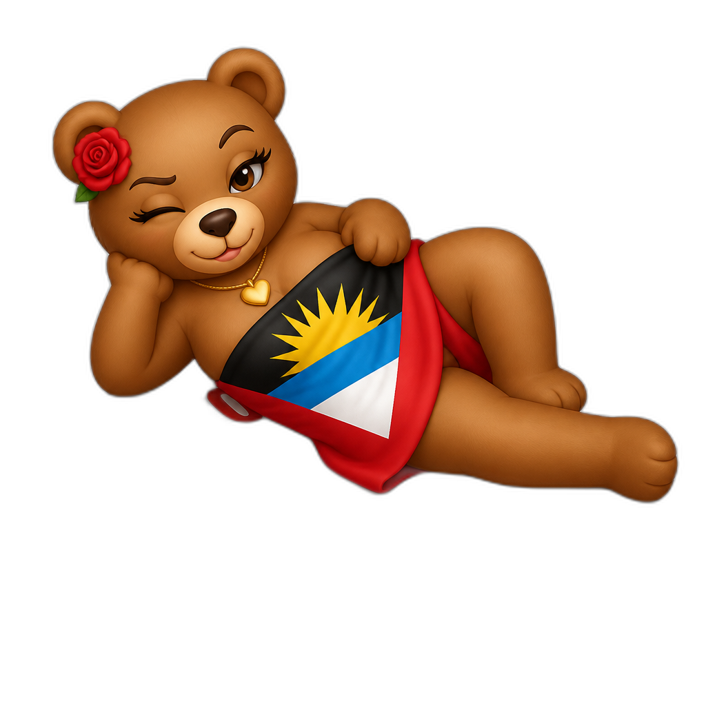 Create a Teddy bear who is a flirty antigua and barbuda improper on the magazine. different fur color - AI generated emoji