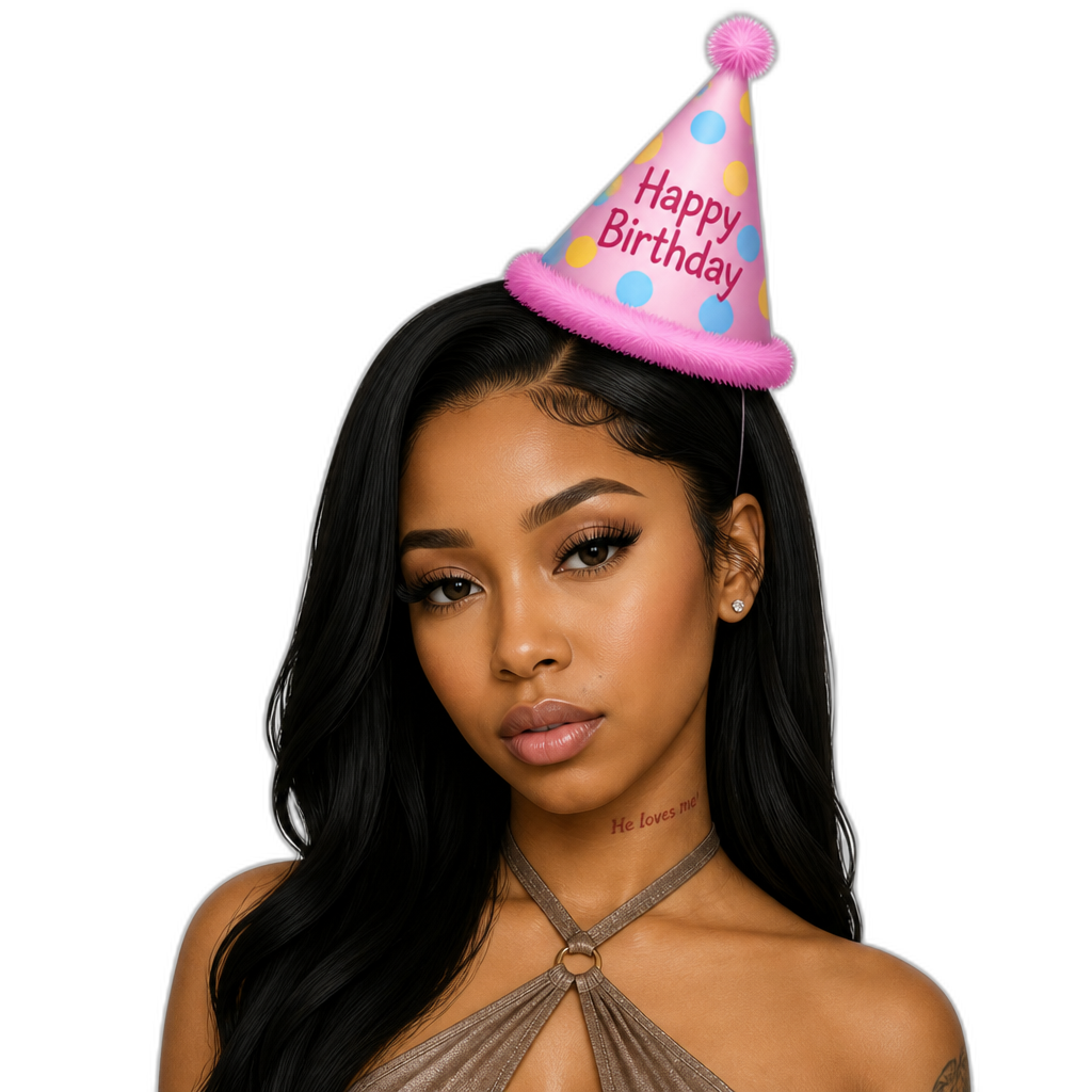 Mariah The Scientist wearing a birthday hat, realistic - AI generated emoji