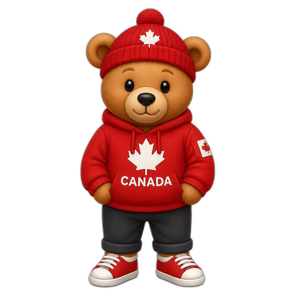 Create a standing Teddy bear who is a Canadian. FULL body - AI generated emoji