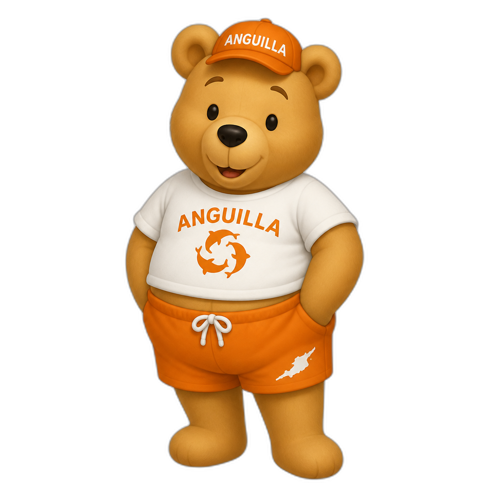 stereotypical Anguilla anthro Teddy Bear, full body. winnie the pooh styled, different fur color - AI generated emoji