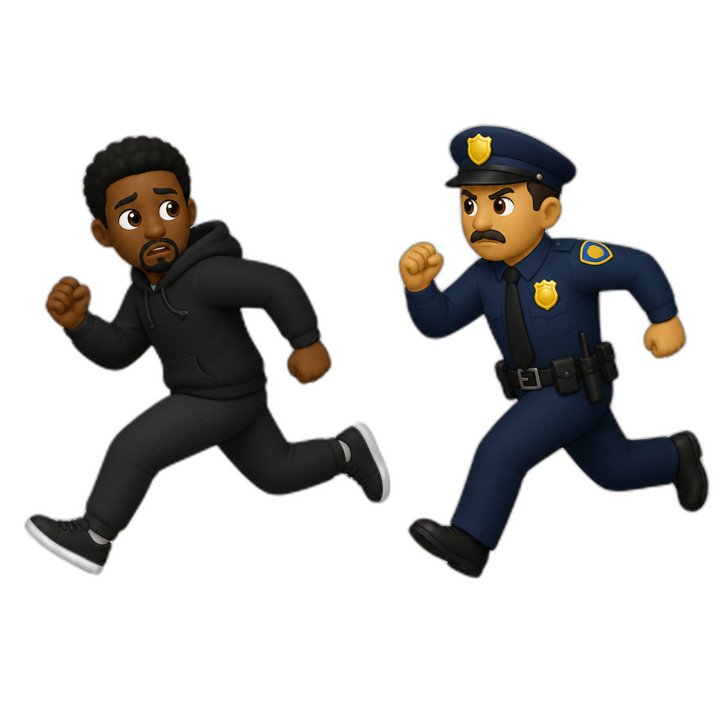 a black man running from a cop - AI generated emoji