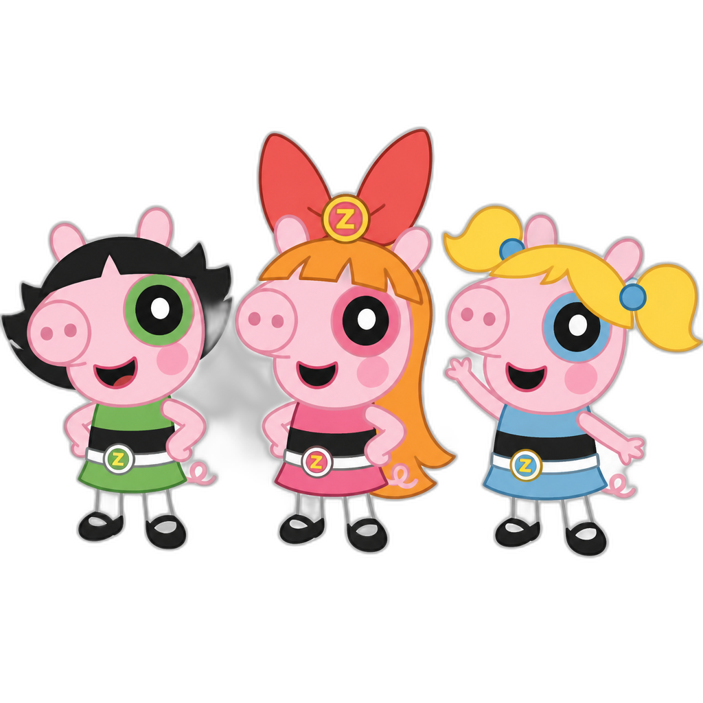 Powerpuff Girls Z in Peppa Pig cartoon style, anthro pigs - AI generated emoji