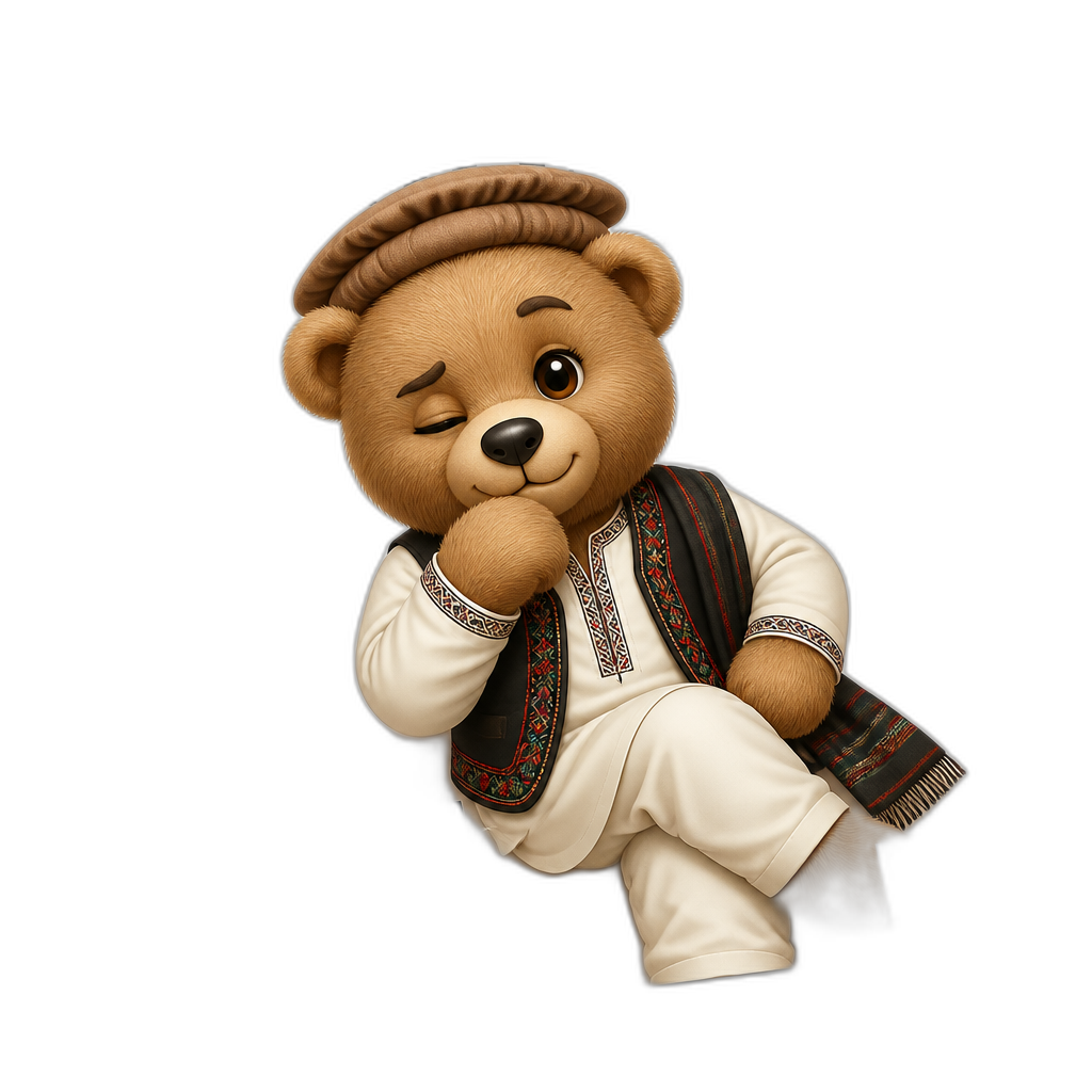 Create a Teddy bear who is a flirty Afghani on the magazine. any fur color - AI generated emoji