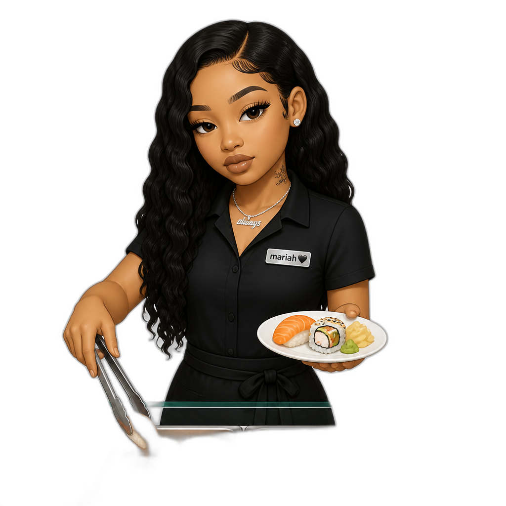 Mariah The Scientist as a waitress in a sushi buffet - AI generated emoji